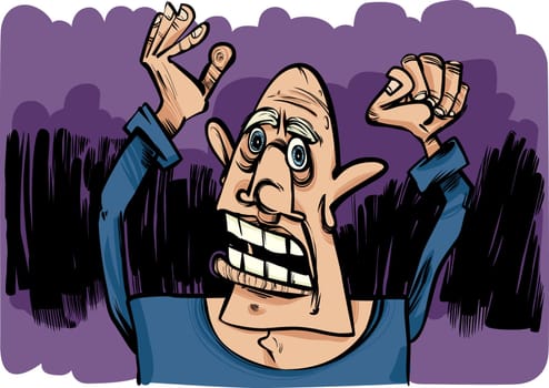cartoon sketch illustration of outraged and scared man