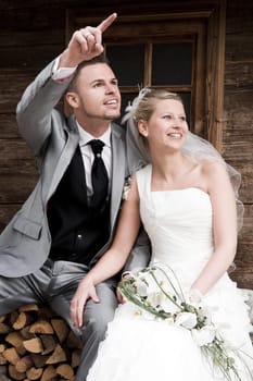 Pretty bride and groom celebrate their wedding
