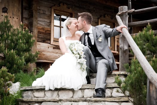 Pretty bride and groom celebrate their wedding