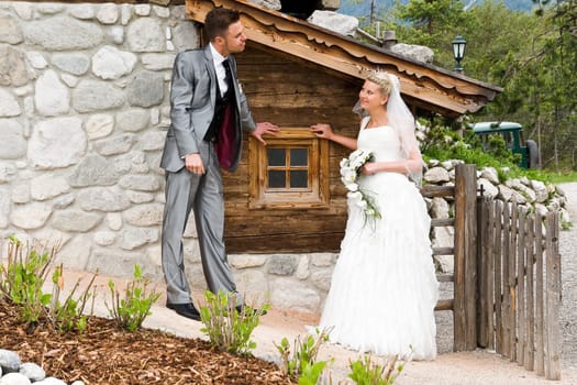 Pretty bride and groom celebrate their wedding