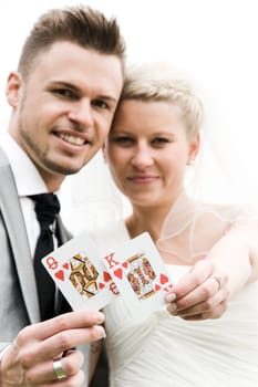Pretty bride and groom celebrate their wedding