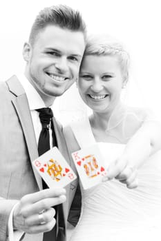 Pretty bride and groom celebrate their wedding