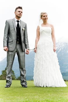 Pretty bride and groom celebrate their wedding