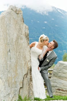 Pretty bride and groom celebrate their wedding