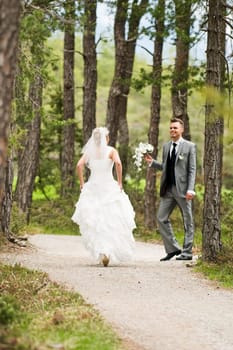 Pretty bride and groom celebrate their wedding