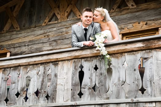 Pretty bride and groom celebrate their wedding