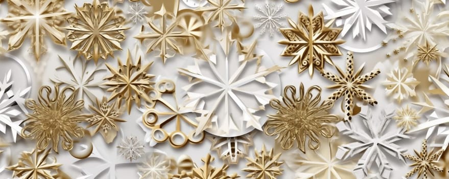 snowflake decor snow holiday winter star background abstract decoration merry celebration white party celebrate shine colour seasonal year christmas gold silver. Generative AI.