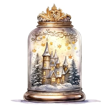 Watercolor Christmas Glass Jar Magic Night Xmas. AI Generated.