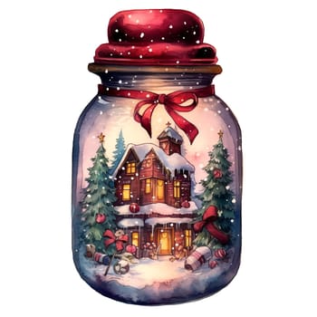 Watercolor Christmas Glass Jar Magic Night Xmas. AI Generated.