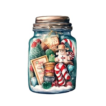 Watercolor Christmas Glass Jar Magic Night Xmas. AI Generated.