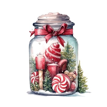 Watercolor Christmas Glass Jar Magic Night Xmas. AI Generated.