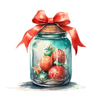 Watercolor Christmas Glass Jar Magic Night Xmas. AI Generated.