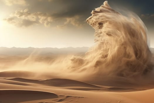 Sandstorm in the desert. Power of nature.