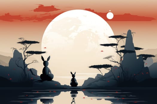 Within the realm of fantasy, playful moon rabbits frolic, their presence bringing luck and fortune to those fortunate enough to encounter them.