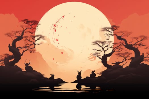 Within the realm of fantasy, playful moon rabbits frolic, their presence bringing luck and fortune to those fortunate enough to encounter them.