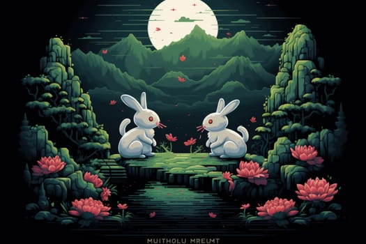 Within the realm of fantasy, playful moon rabbits frolic, their presence bringing luck and fortune to those fortunate enough to encounter them.