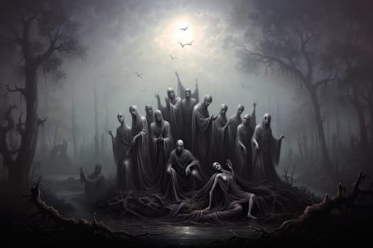 Deep within the realm of fantasy, vengeful banshees dwell, their anguished wails piercing the stillness of haunted forests.