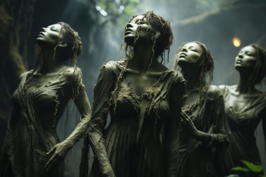 Deep within the realm of fantasy, vengeful banshees dwell, their anguished wails piercing the stillness of haunted forests.