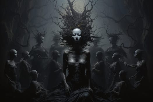 Deep within the realm of fantasy, vengeful banshees dwell, their anguished wails piercing the stillness of haunted forests.