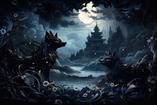 Immerse yourself in the fantastical world of shadows with this captivating illustration by a professional visual artist.