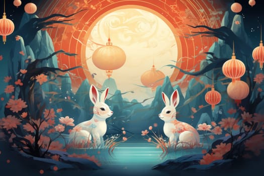 Within the realm of fantasy, playful moon rabbits frolic, their presence bringing luck and fortune to those fortunate enough to encounter them.