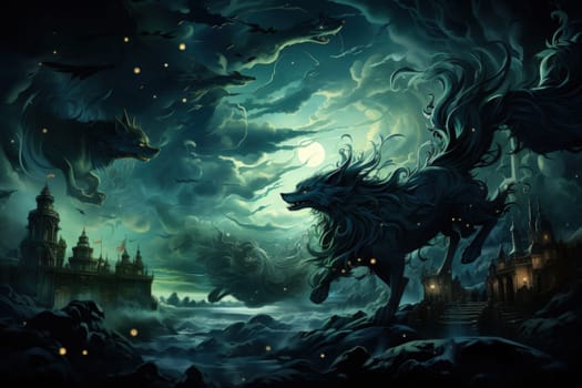 Immerse yourself in the fantastical world of shadows with this captivating illustration by a professional visual artist.