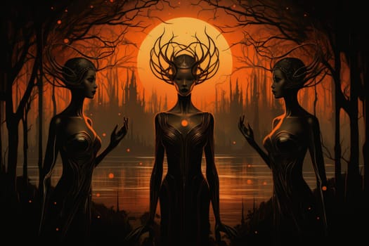Deep within the realm of fantasy, vengeful banshees dwell, their anguished wails piercing the stillness of haunted forests.