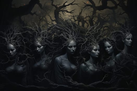 Deep within the realm of fantasy, vengeful banshees dwell, their anguished wails piercing the stillness of haunted forests.