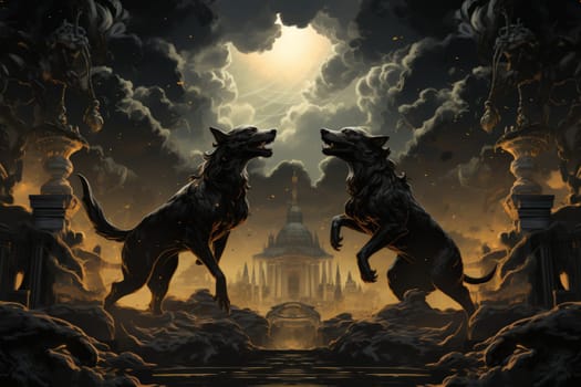 Immerse yourself in the fantastical world of shadows with this captivating illustration by a professional visual artist.