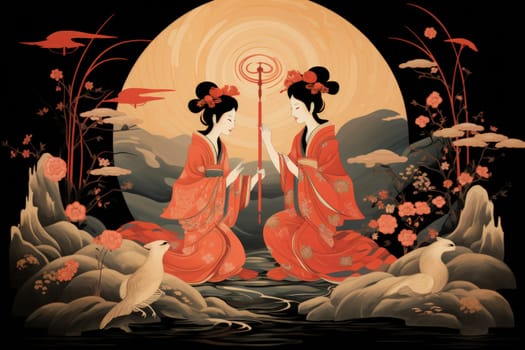 Within the realm of fantasy, playful moon rabbits frolic, their presence bringing luck and fortune to those fortunate enough to encounter them.