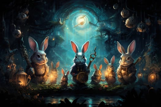 Within the realm of fantasy, playful moon rabbits frolic, their presence bringing luck and fortune to those fortunate enough to encounter them.