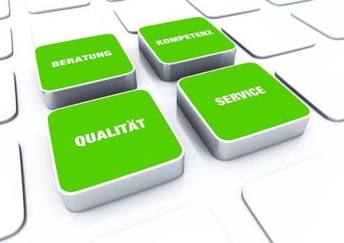 Quader Konzept Grün - Consulting Competence Quality Service 5