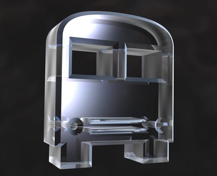 bus symbol in transparent glass (3d made)
