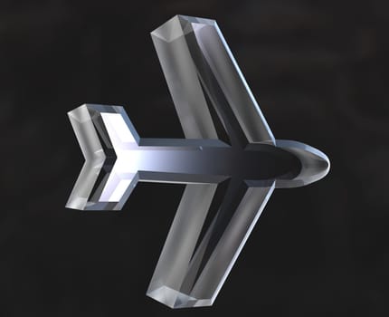 airplane icon symbol in glass (3D made)