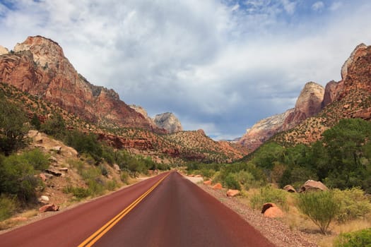 Road through Zion Park in Utah, USA