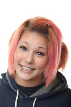 Modern teenager looking in camera,portrait against white background