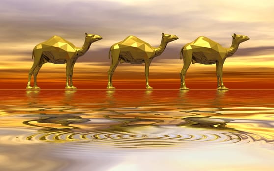 three golden camels