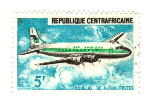 central african stamp with airplane - Douglas DC4