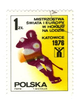 POLAND - CIRCA 1976: A stamp printed in POLAND shows European and World Championships in ice hockey, from series, circa 1976 -