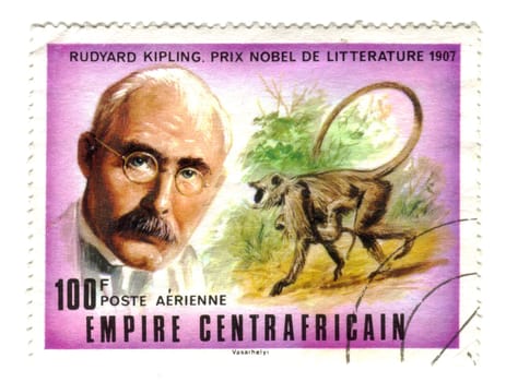 central african stamp with Kipling - Nobel Prize 1907