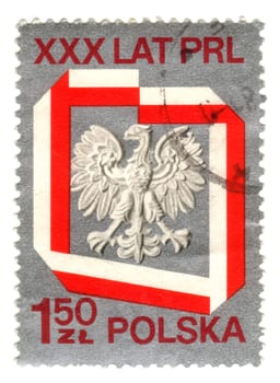 POLAND - CIRCA 1975: A stamp printed in Poland shows coat of arms of Poland, circa 1975