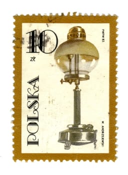 POLAND - CIRCA 1982: postage stamp shows vintage kerosene lamp, series, circa 1982 -
