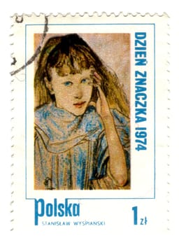 POLAND - CIRCA 1974: A Stamp printed in Poland shows children&#039 s portrait by artist Stanislav Wyspianski, circa 1974