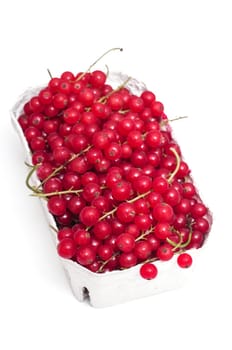 Red currants on a white background in a bowl