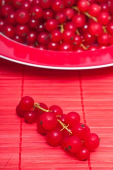 Red currants in a plate on placemat