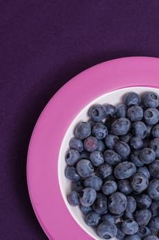 Plate on a tablecloth with blueberries