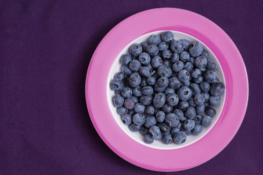 Blueberries on a plate and tablecloth