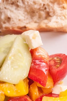 Close-up Greek salad with bread