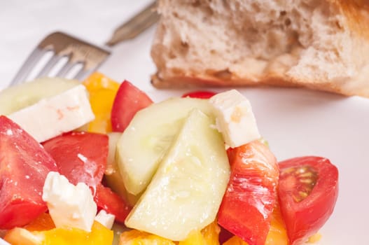 Greek farmer's salad with cucumber,tomato,bell pepper and feta cheese