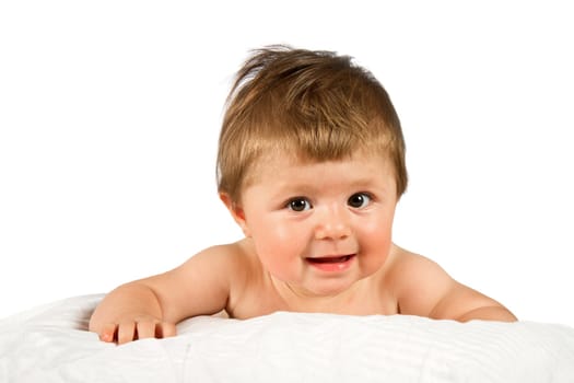 An adorable, laughing baby looking at camera